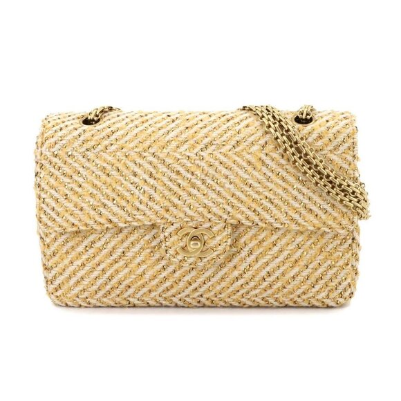 CHANEL BOY CHANEL Chain Shoulder Bag Tweed Beige Gold Vintage 90284920 - Picture 1 of 11